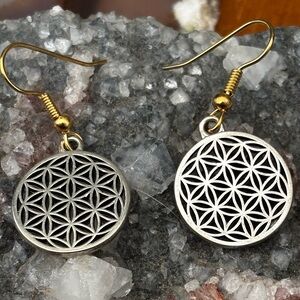 Gold & Silver Flower of Life Drop Earrings - Women Jewelry